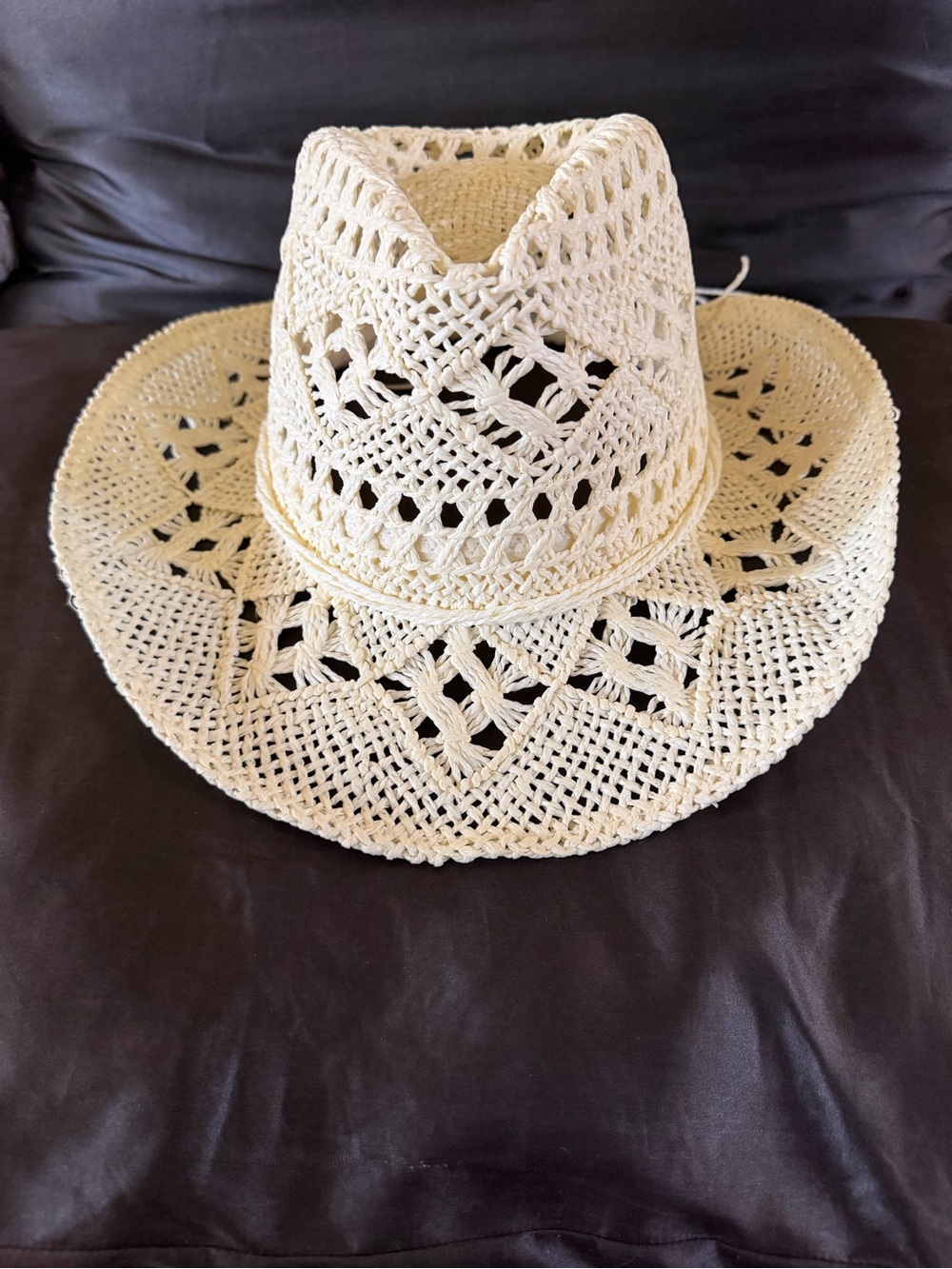 NWT Cream Straw Boho Beach Cowboy Hat w/Band  *sweatband adjustable